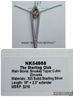 Smoky Topaz Cubic Zirconia Sterling Silver Pendant Necklace - Silver